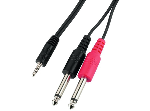 Monacor Y-ledd MCA-204 2m, 3,5mm stereo - 2 x 6,3mm mono Jack 