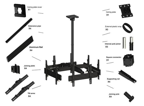 Multibrackets M takfeste, 46 - 65", sort Digital Signage Takfeste 4 skjermer 