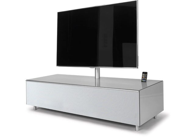 Spectral TV bord Scala SC1100 SNG, hvit Design TV møbel med sølv stoff front 