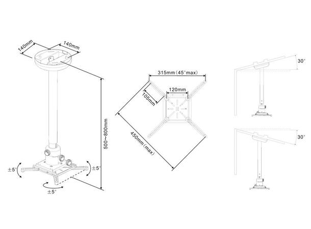 Multibrackets projektorfeste 500-800 mm - hvit